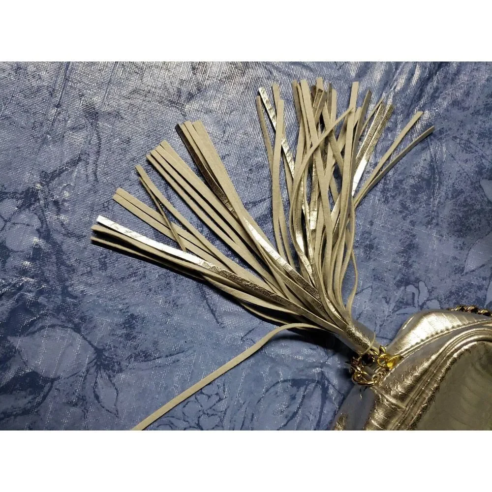 Victorias Secret  Metallic gray chain link gold strap w/tassel‎ crossbody bag